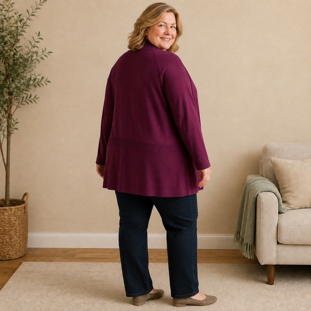 Talbots Woman Purple Open Front‎ Longline Cardigan 3X NWT Plus Size - Picture 4 of 8